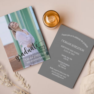 Eenvoudige Elegant Script Photo Afstuderen Invitat RSVP Kaartje