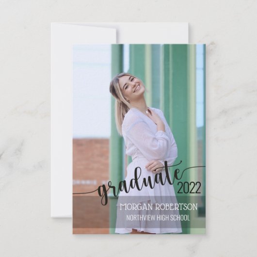 Eenvoudige Elegant Script Photo Afstuderen Invitat RSVP Kaartje (Voorkant)