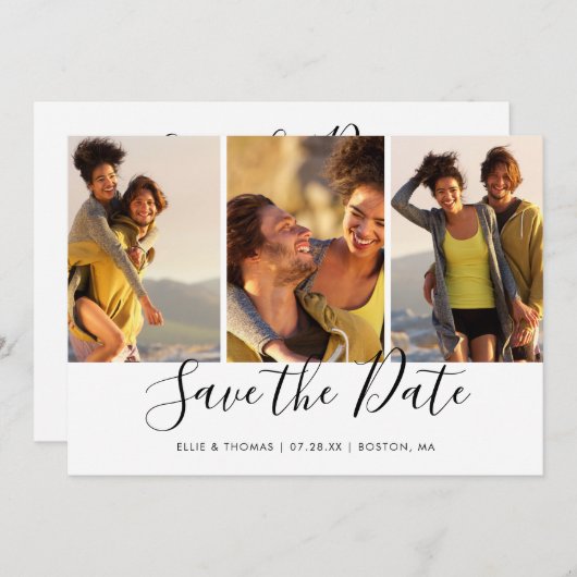 Eenvoudige elegant Script Photo Collage Save The Date (Voorkant / Achterkant)