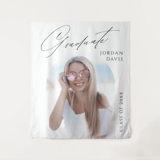 Eenvoudige Elegant Script Photo Graduparty Wandkleed (Voorkant)