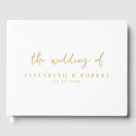 Eenvoudige Elegant Script Sage White Gold Wedding Gastenboek