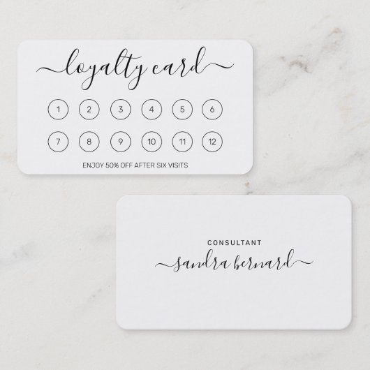 Eenvoudige Elegant Script White Loyalty Kaart (Voorkant / Achterkant)