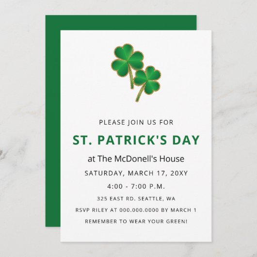 Eenvoudige Elegant Shamrock St Patricks Day Kaart (Voorkant / Achterkant)