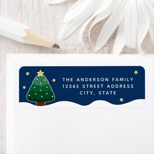 Eenvoudige Elegant Sterrennacht Snowy kerstboom Etiket (Insitu)
