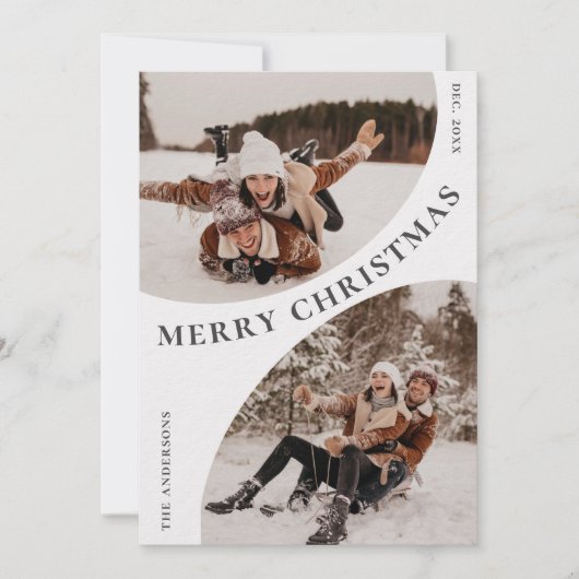 Eenvoudige Elegant Stijlvolle 3 FOTO Kerst QR code Feestdagenkaart (Voorkant)