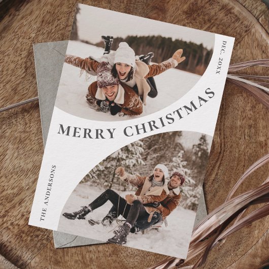 Eenvoudige Elegant Stijlvolle 3 FOTO Kerst QR code Feestdagenkaart