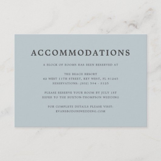 Eenvoudige Elegant Stusty Blue Accommodations Informatiekaartje (Voorkant)