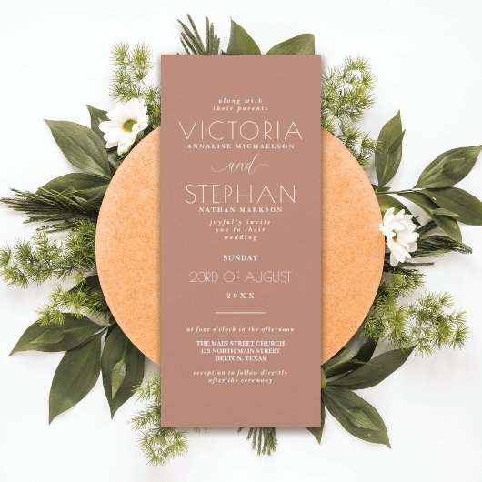 Eenvoudige Elegant Terracotta Typography Wedding Kaart
