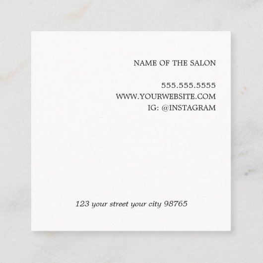 Eenvoudige Elegant textuur White Hair Stylist Vierkante Visitekaartje (Achterkant)