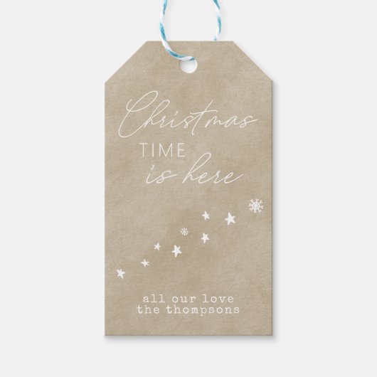 Eenvoudige Elegant Typografie Dusty Taupe Kerstmis Cadeaulabel (Voorkant)