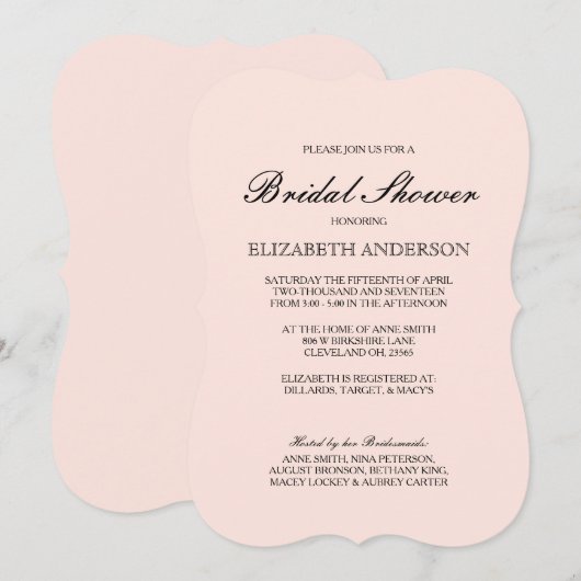 Eenvoudige Elegant Typography Bridal Shower Invita Kaart (Voorkant / Achterkant)