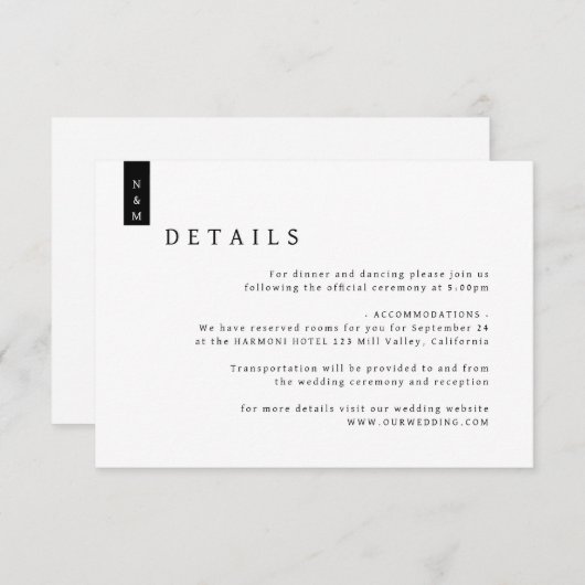 Eenvoudige Elegant Typography Monogram Weddenschap Informatiekaartje (Voorkant / Achterkant)
