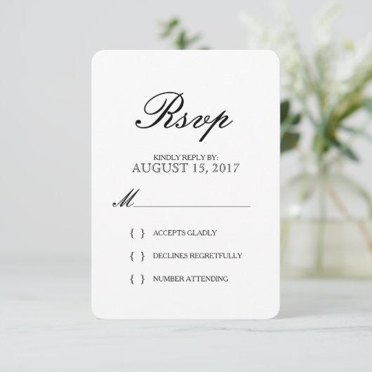 Eenvoudige Elegant Typography Wedding RSVP Card (Staand voorkant)