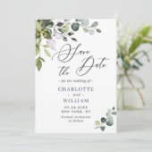 Eenvoudige Elegant Waterverf Eucalyptus Weduwen op Save The Date (Staand voorkant)