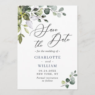 Eenvoudige Elegant Waterverf Eucalyptus Weduwen op Save The Date