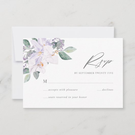 Eenvoudige Elegant Waterverf Orchids & Greenery RSVP Kaartje (Voorkant)