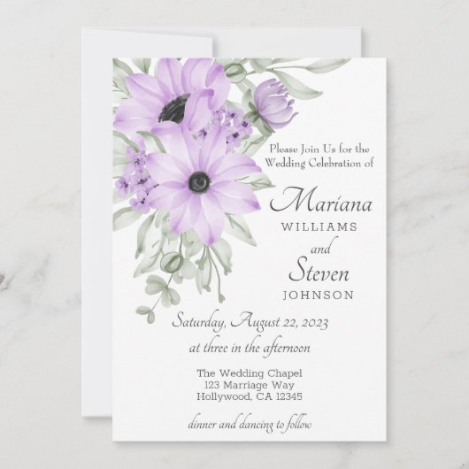 Eenvoudige Elegant Waterverf Paarse Floral Kaart (Voorkant)