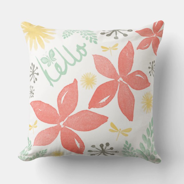 Eenvoudige Elegant Waterverf Summer Floral Kussen (Voorkant)