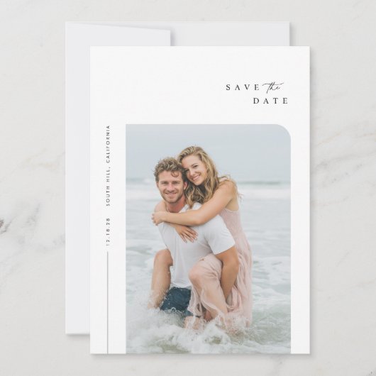 Eenvoudige Elegant Weddenfoto slaat de datum op Kaart (Voorkant)