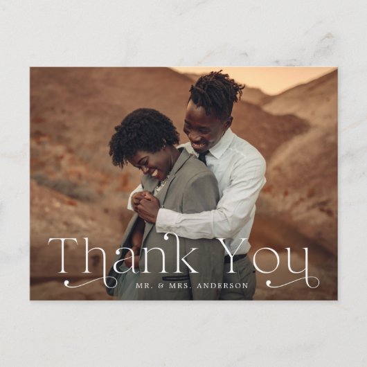 Eenvoudige Elegant Weddenschap Foto Dank je Briefkaart (Voorkant)