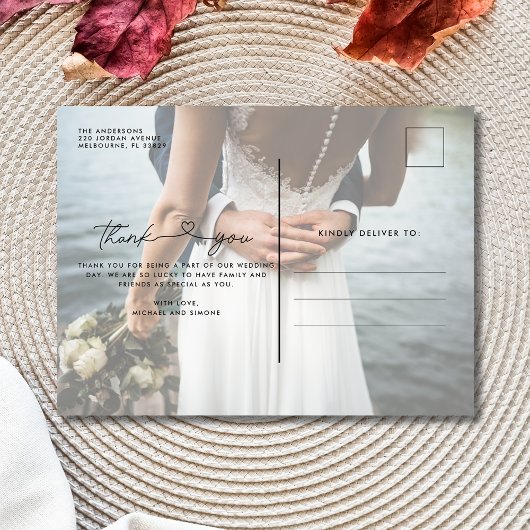 Eenvoudige Elegant Weddenschap Foto Dank je Briefkaart
