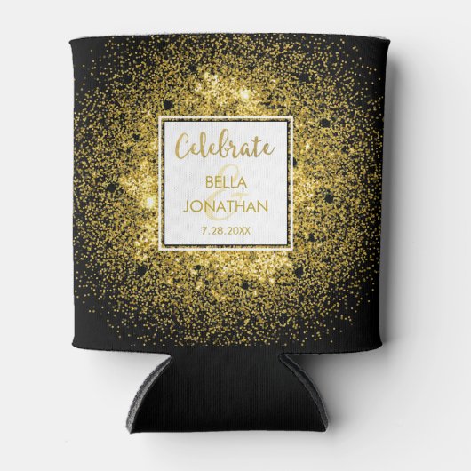 Eenvoudige Elegant Weddenschap Gold Glam Glitter C Blikjeskoeler (Voorkant)