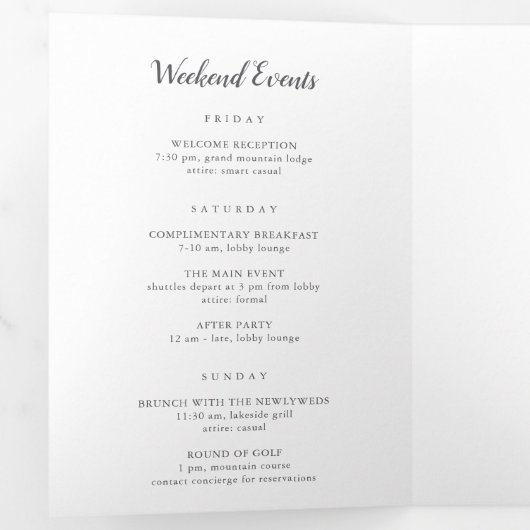 Eenvoudige elegant Weddenschap Welkomstbrief en re Drieluik Programma (Binnenzijde eerst)