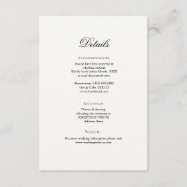 Eenvoudige Elegant Wedding Details-kaart Informatiekaartje