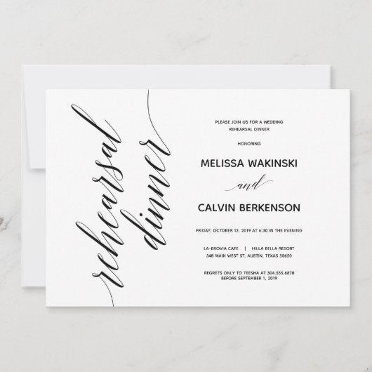 Eenvoudige Elegant Wedding Rehearsal Dinner card Kaart (Voorkant)