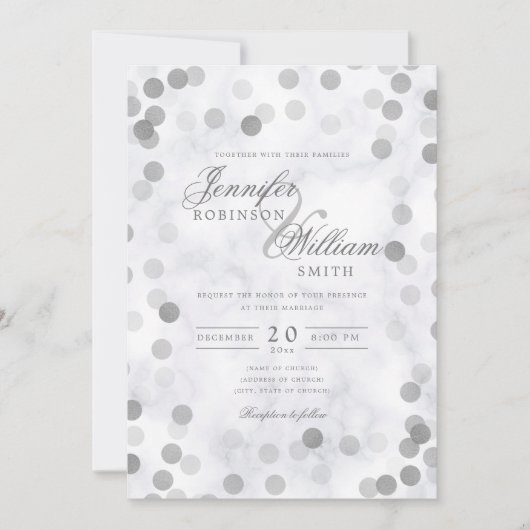 Eenvoudige Elegant Wedding Silver Confetti Marble Kaart (Voorkant)