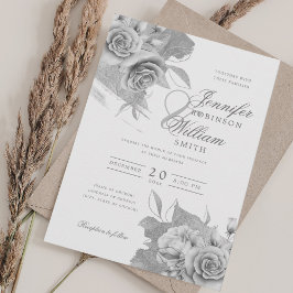 Eenvoudige Elegant Wedding Silver Floral & Folie Kaart