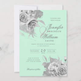 Eenvoudige Elegant Wedding Silver Floral & Folie M Kaart