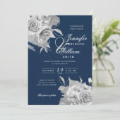Eenvoudige Elegant Wedding Silver Floral & Folie N Kaart (Staand voorkant)