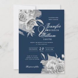 Eenvoudige Elegant Wedding Silver Floral & Folie N Kaart