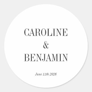 Eenvoudige Elegant White Background Custom Wedding Ronde Sticker