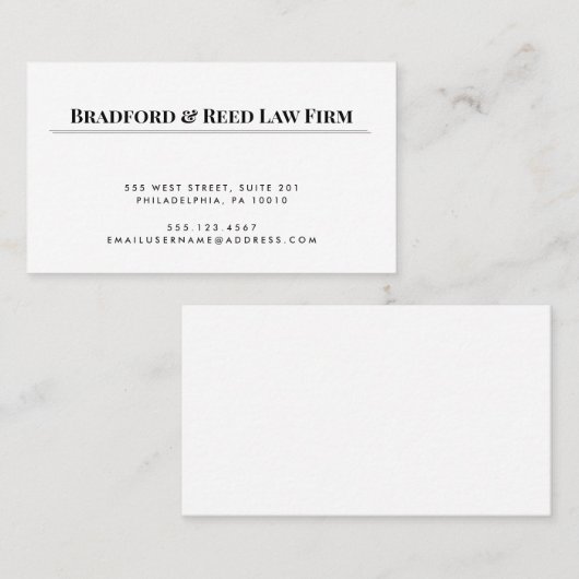 Eenvoudige Elegant White Black Professional Attorn Visitekaartje (Voorkant / Achterkant)
