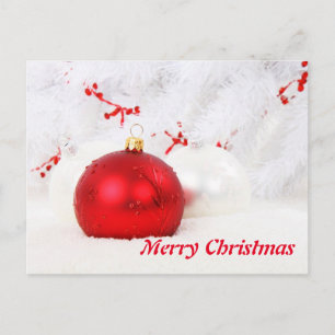 Eenvoudige Elegant White Decor Red Ball Merry Kers Feestdagenkaart