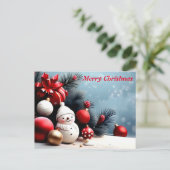 Eenvoudige Elegant White Decor Red Ball Merry Kers Feestdagenkaart (Staand voorkant)