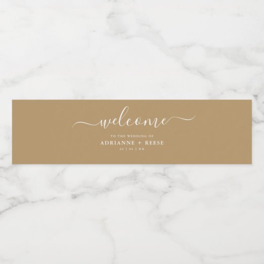 Eenvoudige Elegant White en Gold Weddenschap Water Waterfles Etiket (Enkel label)