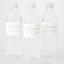 Eenvoudige Elegant White en Gold Weddenschap Water Waterfles Etiket