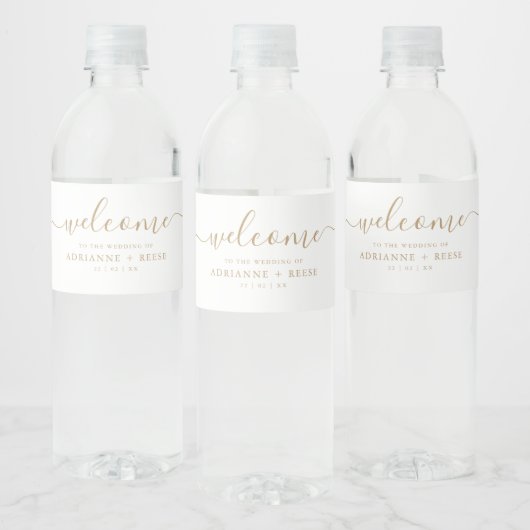 Eenvoudige Elegant White en Gold Weddenschap Water Waterfles Etiket (Flessen)