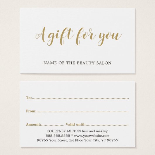 Eenvoudige Elegant White Faux Gold Beauty-kaartje Visitekaartje (Voorkant /achterkant)