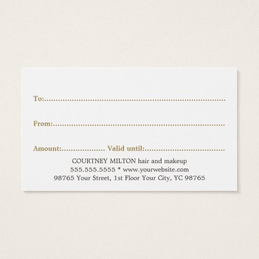 Eenvoudige Elegant White Faux Gold Beauty-kaartje Visitekaartje (Achterkant)