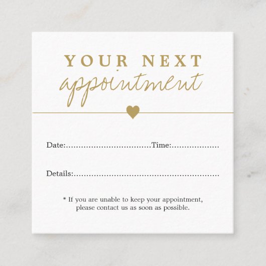 Eenvoudige Elegant White Gold Heart Beauty-benoemi Afsprakenkaartje (Voorkant)
