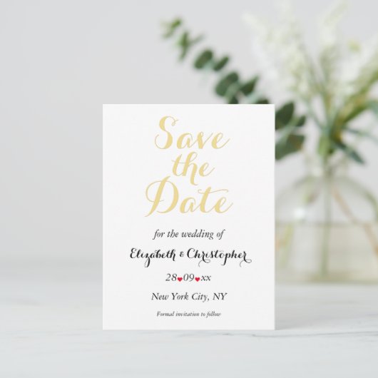 Eenvoudige Elegant White Gold Wedding Save the Dat Briefkaart (Staand voorkant)