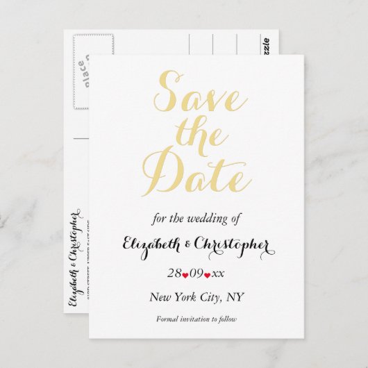Eenvoudige Elegant White Gold Wedding Save the Dat Briefkaart (Voorkant / Achterkant)