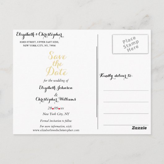 Eenvoudige Elegant White Gold Wedding Save the Dat Briefkaart (Achterkant)
