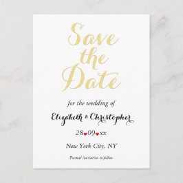 Eenvoudige Elegant White Gold Wedding Save the Dat Briefkaart