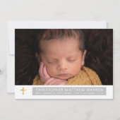 Eenvoudige Elegant White Grey Cross Baby Photo Col Aankondiging (Voorkant)