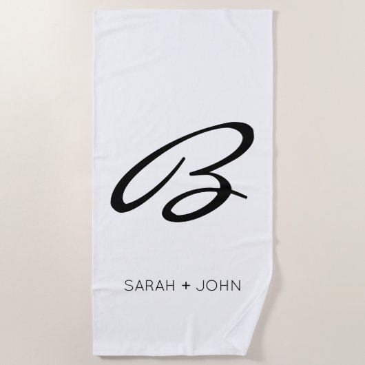 Eenvoudige Elegant White Monogram Name Aangepast Strandlaken (Voorkant)